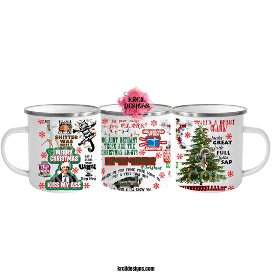 Christmas Mugs | Get ready for a ho-ho-whole lot of laughs with our National Lampoon's Christmas Vacation Quotes Mugs by Krcil Designs | From Clark Griswold's over-the-top holiday plans to Cousin Eddie unforgettable one-liners, prepare for a holiday season that's jollier than a jelly of the month club subscription! Add a matching dish cloth and dish towel set! For the ultimate gift, explore our sets and bundles. Let our custom coffee mugs do the talking this holiday! Shop Christmas Mugs at KrcilDesigns.com