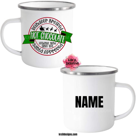 Santa Approved Reindeer Hot Chocolate Mugs by Krcil Designs | Add a dash of Christmas Magic to the little ones' holiday traditions with their own Hot Chocolate Mugs featuring their Name! Perfect for Christmas Movie Night, just add hot chocolate, marshmallows, and don't forget the sprinkles! Great idea for the arrival of Elf on the Shelf too! These jolly mugs are the perfect way to make Santa's and his Elves visits even more magical! Shop Christmas Mugs at KrcilDesigns.com