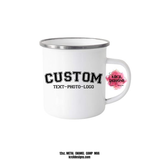 Design Your Own Enamel Mug with Krcil Designs | Let our custom coffee cups do the talking with our collection of personalized coffee cups. Personalize It - add name, monogram, make a one-of-a-kind picture collage photo cup - the picture-perfect present! Add our dish cloth tea towel set, perfectly paired with our cups and mugs. For the ultimate coffee lovers gift, explore our sets and bundles. Brand your business with our business logo coffee cups, make great business promotional products. KrcilDesigns.com