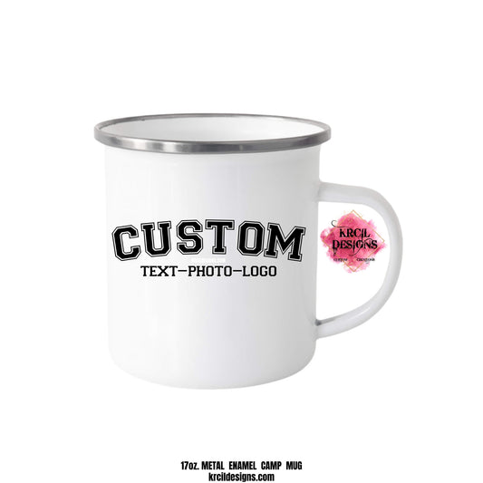 Design Your Own Enamel Mug with Krcil Designs | Let our custom coffee cups do the talking with our collection of personalized coffee cups. Personalize It - add name, monogram, make a one-of-a-kind picture collage photo cup - the picture-perfect present! Add our dish cloth tea towel set, perfectly paired with our cups and mugs. For the ultimate coffee lovers gift, explore our sets and bundles. Brand your business with our business logo coffee cups, make great business promotional products. KrcilDesigns.com