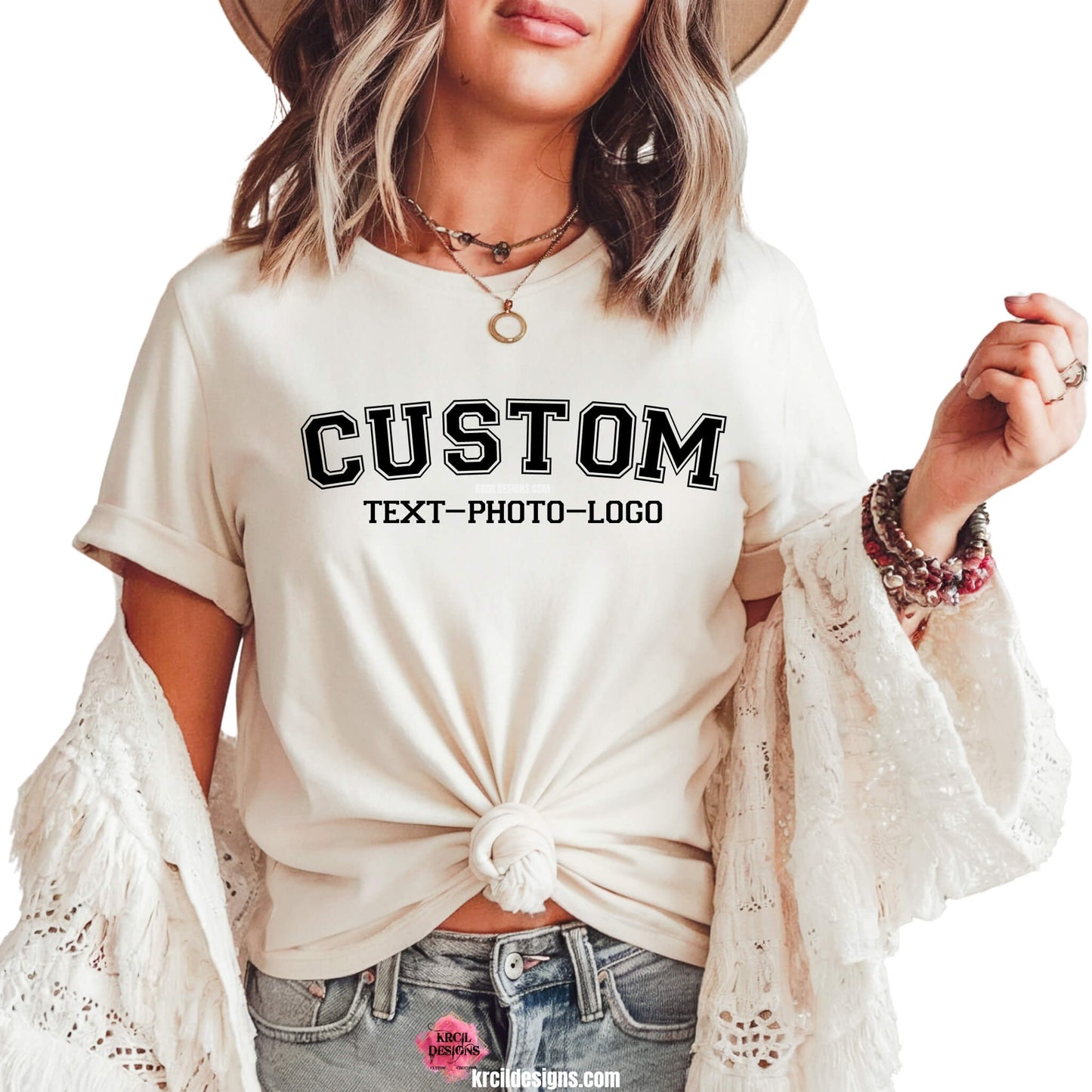 Unisex Custom T-Shirts | Design Your Own T-Shirt with Krcil Designs! | Custom T-Shirts, picture tees, photo t-shirts, sarcastic funny tees, special occasion t-shirts, birthday t-shirts, bride-to-be bride tribe t-shirts. Brand your business with our business logo t-shirts they make great business promotional products. Our unisex t-shirts are soft, cozy, cotton/poly blend, we offer a wide selection of colors and styles. Give the ultimate gift, add a cup, accessorize with a tote bag! KrcilDesigns.com