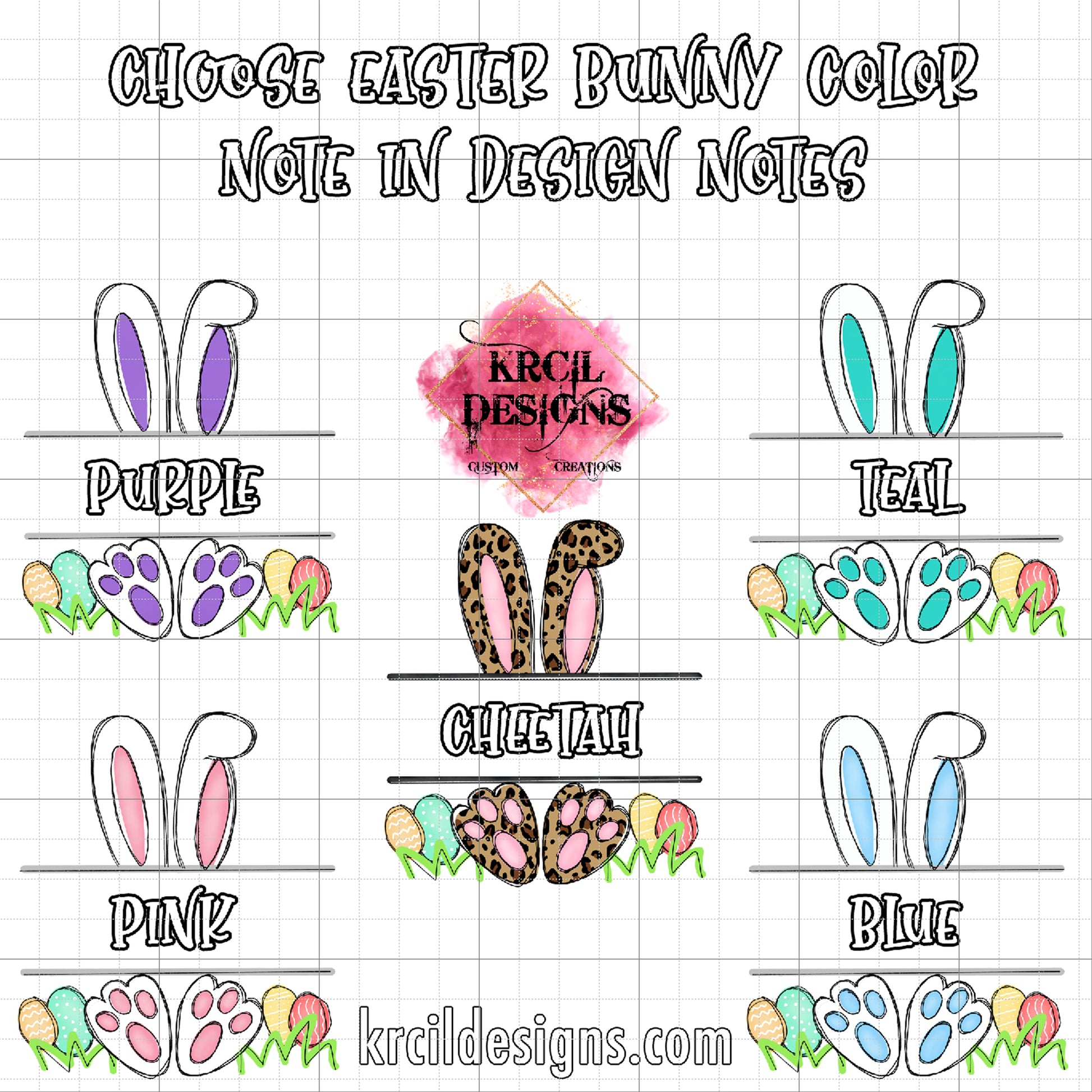 Easter Bunny Name Plate Colors by Krcil Designs | Make this Easter egg-stra special with your very own personalized Easter Basket with blue or pink bunny ears. Your name will be transformed into our joyful Easter letters, adorned in an Easter Bunny nameplate, and surrounded by colorful Easter eggs. We have all the goodies to fill your Easter Baskets this year, including personalized Easter Bunny, featuring your name and year on the ears, and a personalized Easter Puzzle. Hop Over to KrcilDesigns.com