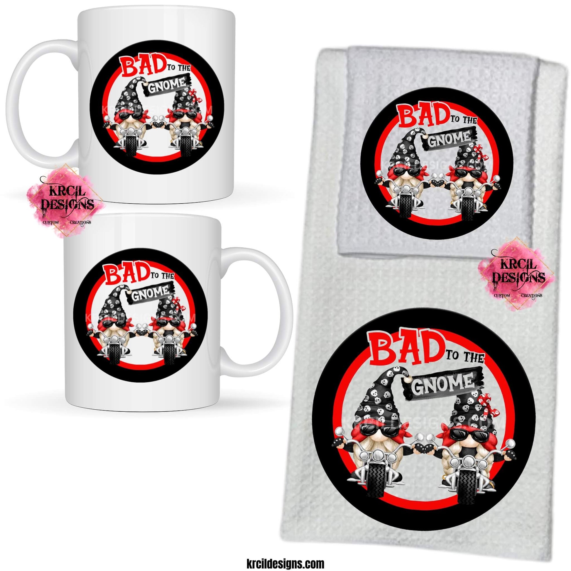 Funny Coffee Mugs and Kitchen Towels by Krcil Designs Gnome "BAD to the GNOME" Get ready to gnome-tune your engines, the gnome-charming biker and his gnome-mazing sweetheart are hitting the open road with a vengeance! These two gnomes know how to gnome-and-roll, and they're bringing their gnome spirit straight to your kitchen with our waffle weave dish cloth dish towel sets, perfectly paired with our coffee mugs. For the ultimate coffee lovers gift, explore our sets and bundles. Shop KrcilDesigns.com