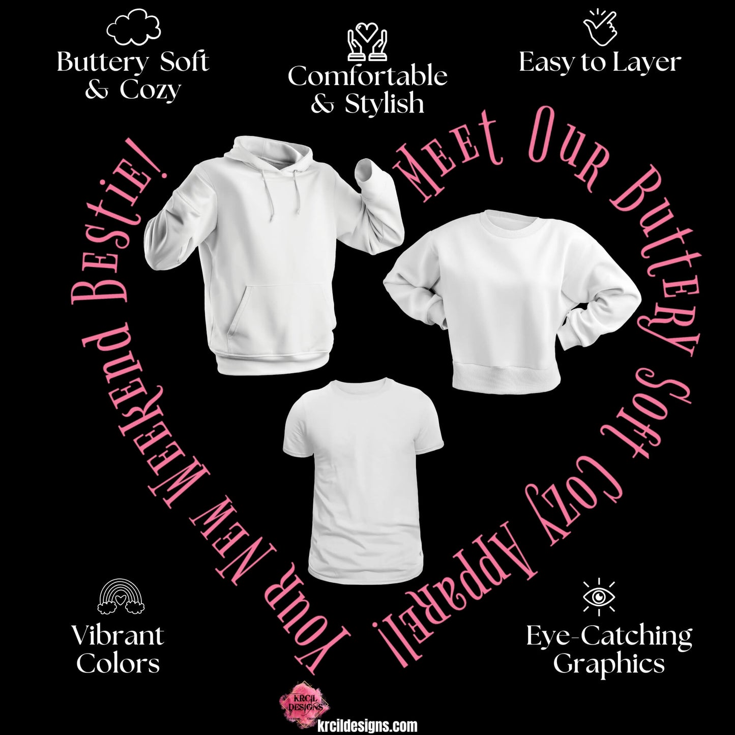 Why Krcil Designs Apparel? Our unisex apparel is buttery soft and cozy, comfortable and stylish, easy to layer, vibrant colors, eye-catching graphics. | All our products are fully customizable—design your own with your designs and your logos. Add a personal touch with names, monograms, text, your photos. We offer Free Personalization and Free Customization at KrcilDesigns.com