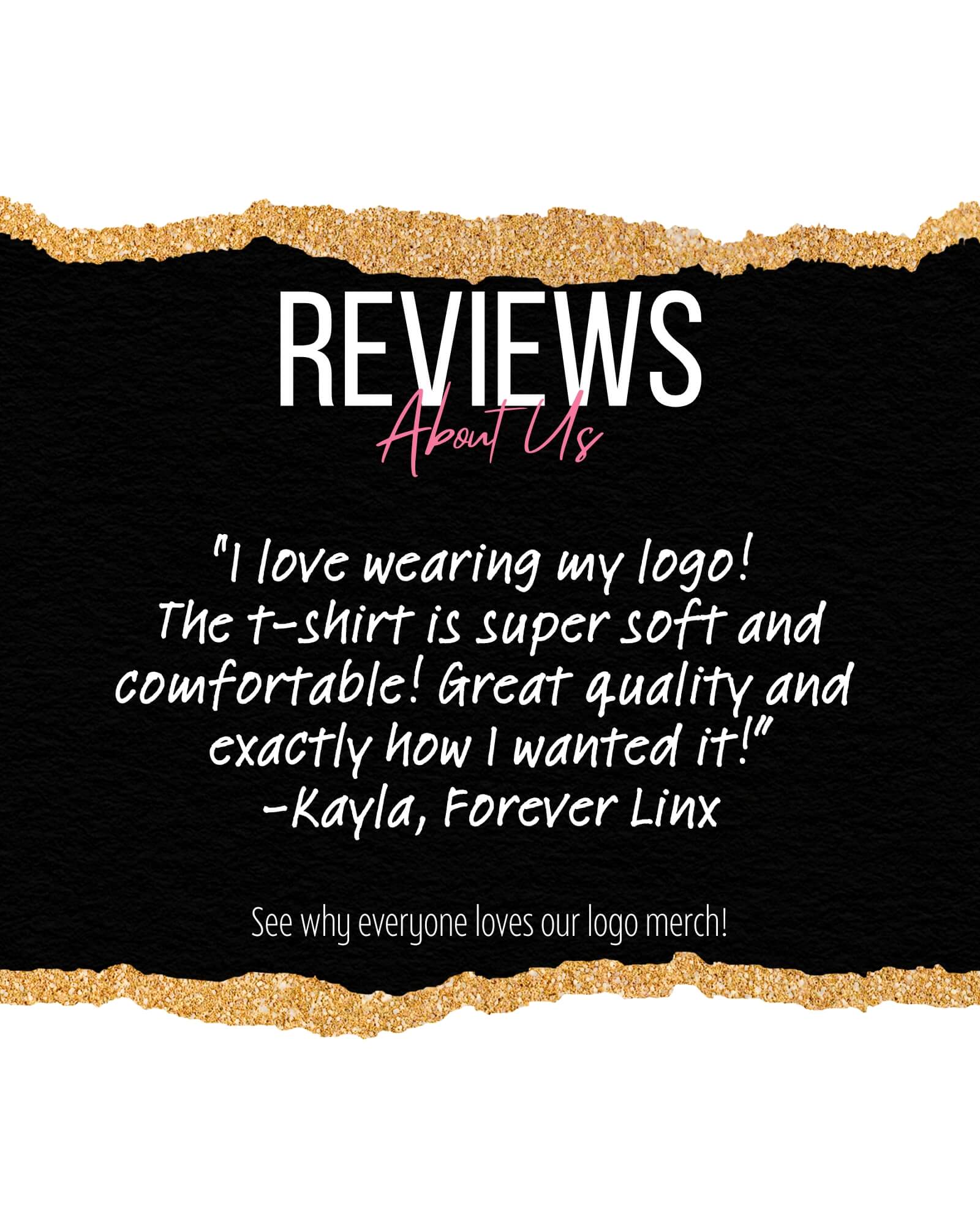 "I love wearing my logo! The t-shirt is super soft and comfortable! Great quality and exactly how I wanted it!" 
-Kayla Krcil, Forever Linx, Customer Review 
"See why everyone loves our logo merch!" 
KrcilDesigns.com