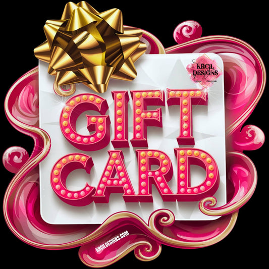 KrcilDesigns.com Digital Gift Cards | Customize your digital gift card by selecting "I want to send this as a gift" provide recipient details, a personalized message, and select the delivery date. or Receive a generated code via email and print from your printer. In $25 increments. Expires One(1) Year from Date of Purchase.