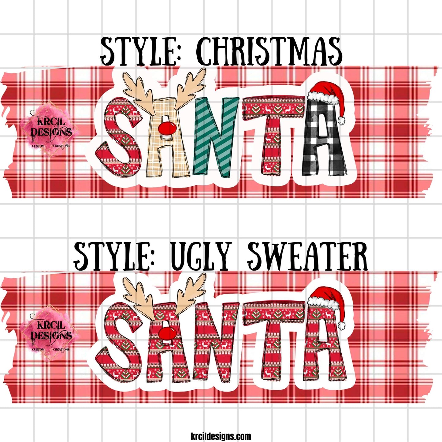 Santa Milk Mugs Design Styles | Christmas Mug by Krcil Designs | Add a dash of Christmas Magic to the little ones' holiday traditions with our Santa Mugs! Santa only visits once a year, so why not get Santa his very own Santa milk mug? One with his name on it! Our milk for Santa mug, is adorned in red and white plaid and features Santa's name in our festive holiday letters. So, this Christmas Eve give Santa his own Christmas Mug with his cookies. Shop Christmas Mugs at KrcilDesigns.com