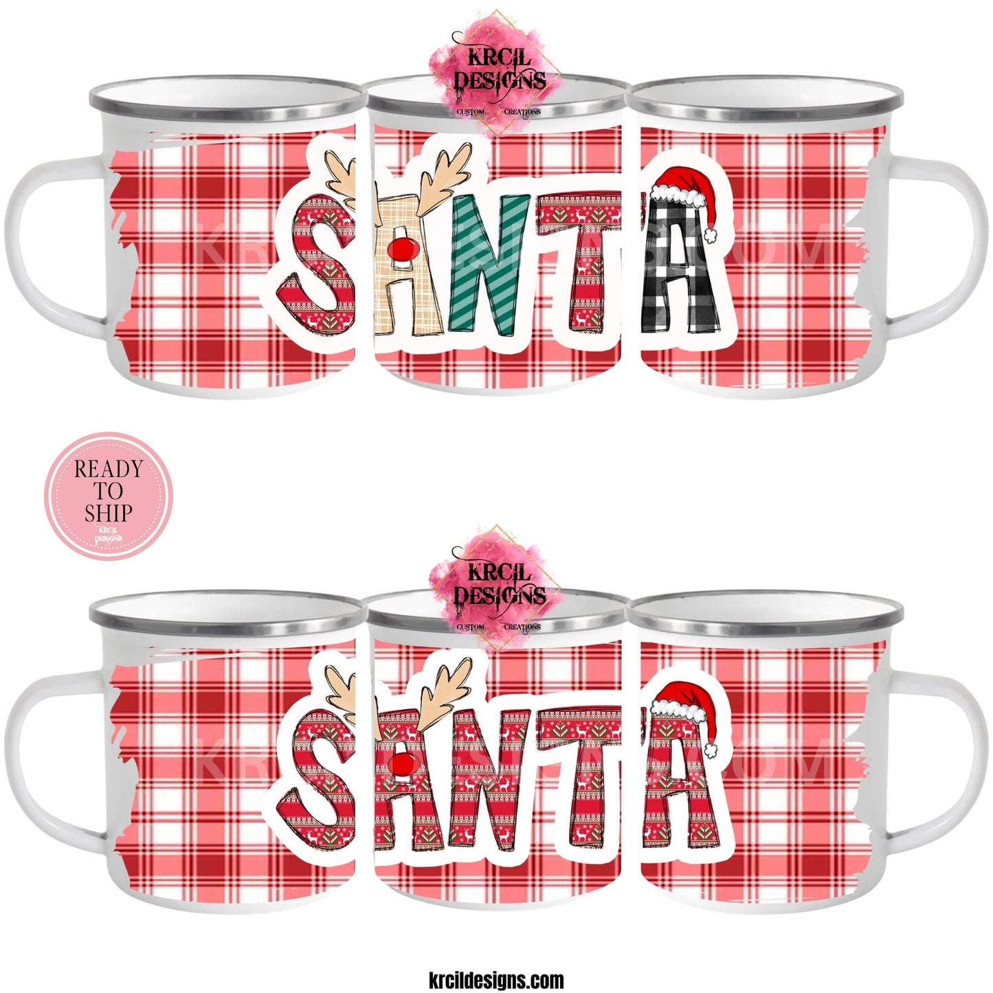 Santa Mugs | Santa Milk Mugs | Christmas Mugs by Krcil Designs | Add a dash of Christmas Magic to the little ones' holiday traditions with our Santa Mugs! Santa only visits once a year, so why not get Santa his very own Santa milk mug? One with his name on it! Our milk for Santa mug, is adorned in red and white plaid and features Santa's name in our festive holiday letters. So, this Christmas Eve give Santa his own Christmas Mug with his cookies. Shop Christmas Mugs at KrcilDesigns.com