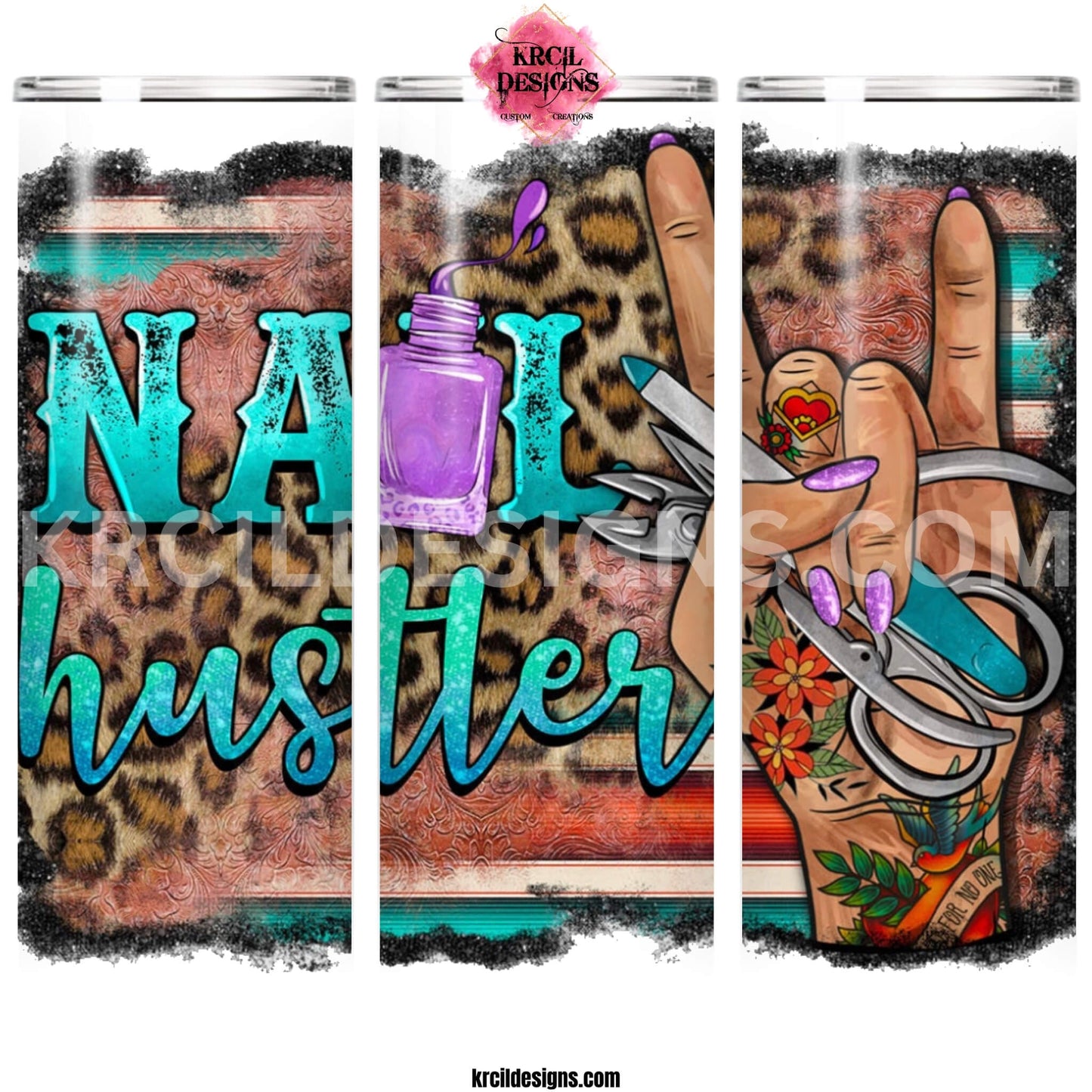 Nail Hustler Personalized Tumbler by Krcil Designs | For the nail tech that's a little bit country and a little bit rock 'n roll. | Let our custom tumblers do the talking with our collection of personalized tumblers. Personalize It - add name, monogram, picture collage photo tumbler - the picture-perfect present! For the ultimate gift, add a t-shirt, or accessorize with a tote bag. Insulated stainless steel tumblers include a plastic slide top lid and metal/plastic straw. Shop Tumblers at KrcilDesigns.com