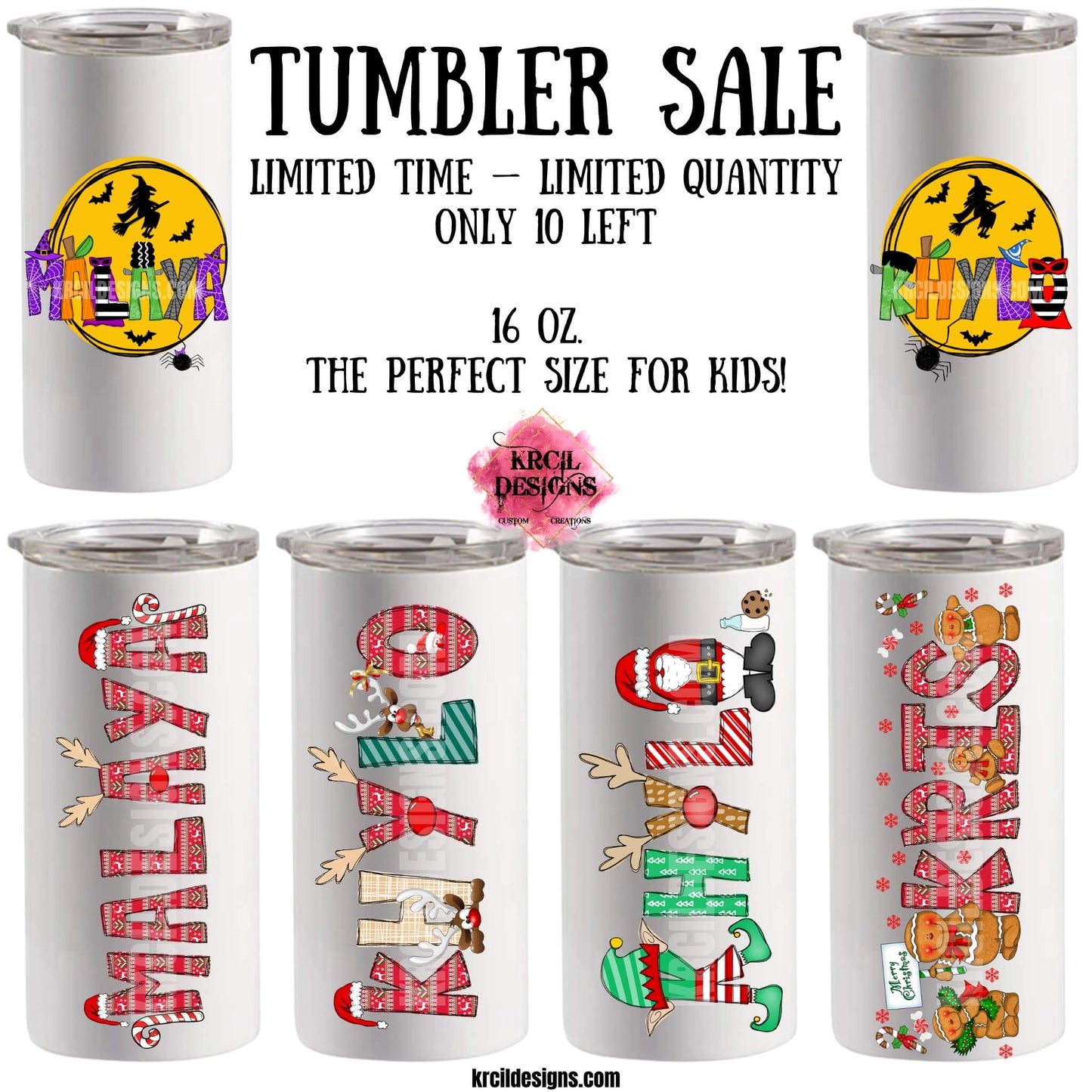 Tumblers Sale | Design Your Own Tumblers with Krcil Designs! | Let our custom tumblers do the talking with our collection of personalized tumblers with names to a photo tumbler, make a one-of-a-kind picture collage photo tumbler - the picture-perfect present! Brand your business with our custom logo tumbler they make great business promotional products. Insulated stainless steel tumbler cup include a plastic slide top lid and metal or plastic straw. Customize yours at KrcilDesigns.com