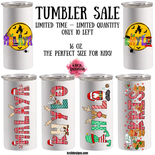 Tumblers Sale | Design Your Own Tumblers with Krcil Designs! | Let our custom tumblers do the talking with our collection of personalized tumblers with names to a photo tumbler, make a one-of-a-kind picture collage photo tumbler - the picture-perfect present! Brand your business with our custom logo tumbler they make great business promotional products. Insulated stainless steel tumbler cup include a plastic slide top lid and metal or plastic straw. Customize yours at KrcilDesigns.com