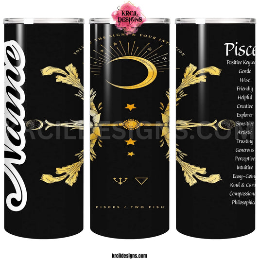 Pisces Constellation Zodiac Personalized Tumbler by Krcil Designs | Let our custom tumblers do the talking with our collection of personalized tumblers. Personalize It - add name, monogram, picture collage photo tumbler - the picture-perfect present! For the ultimate gift, add a t-shirt, or accessorize with a custom tote bag. Insulated stainless steel tumblers include a plastic slide top lid and metal or plastic straw. Shop Tumblers at KrcilDesigns.com