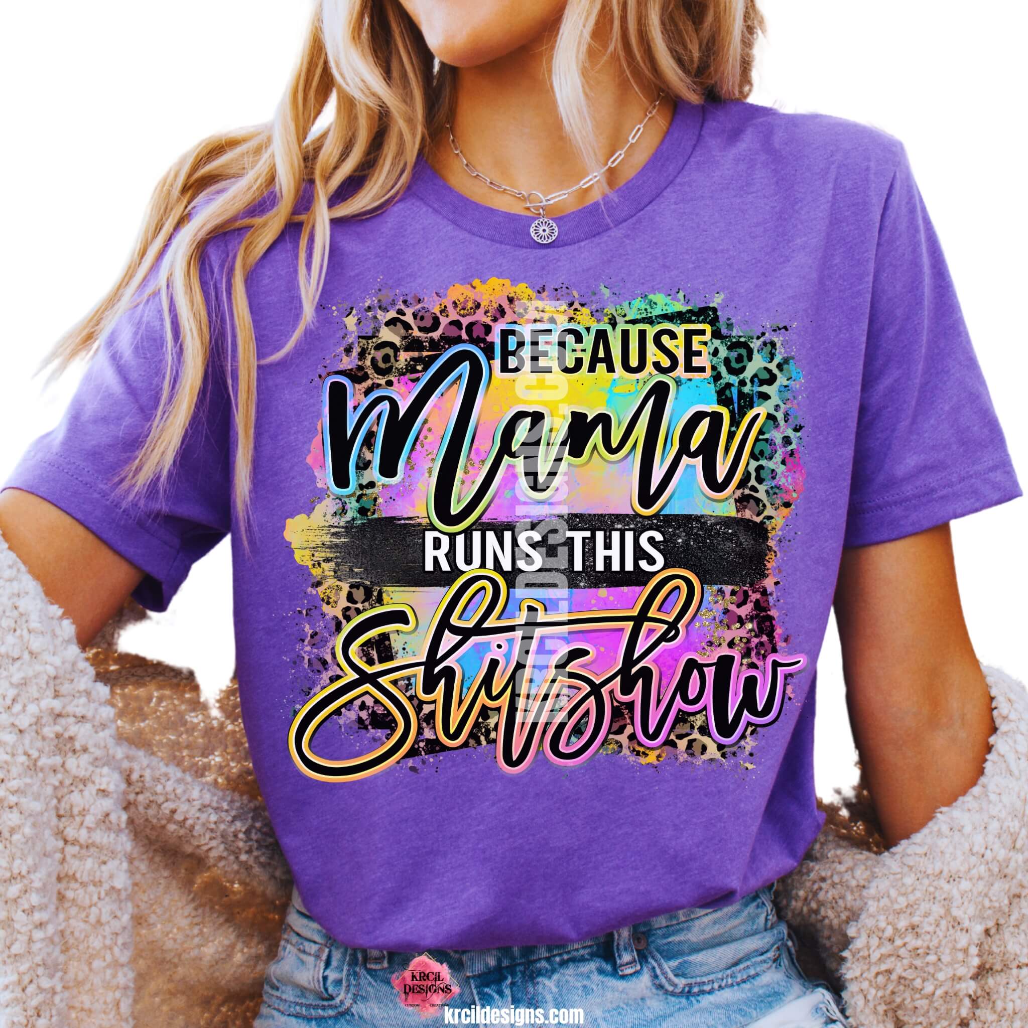 Sassy Mom Graphic Tees T-Shirts by KrcilDesigns.com | Graphic design on a purple t-shirt featuring bold, colorful text that reads