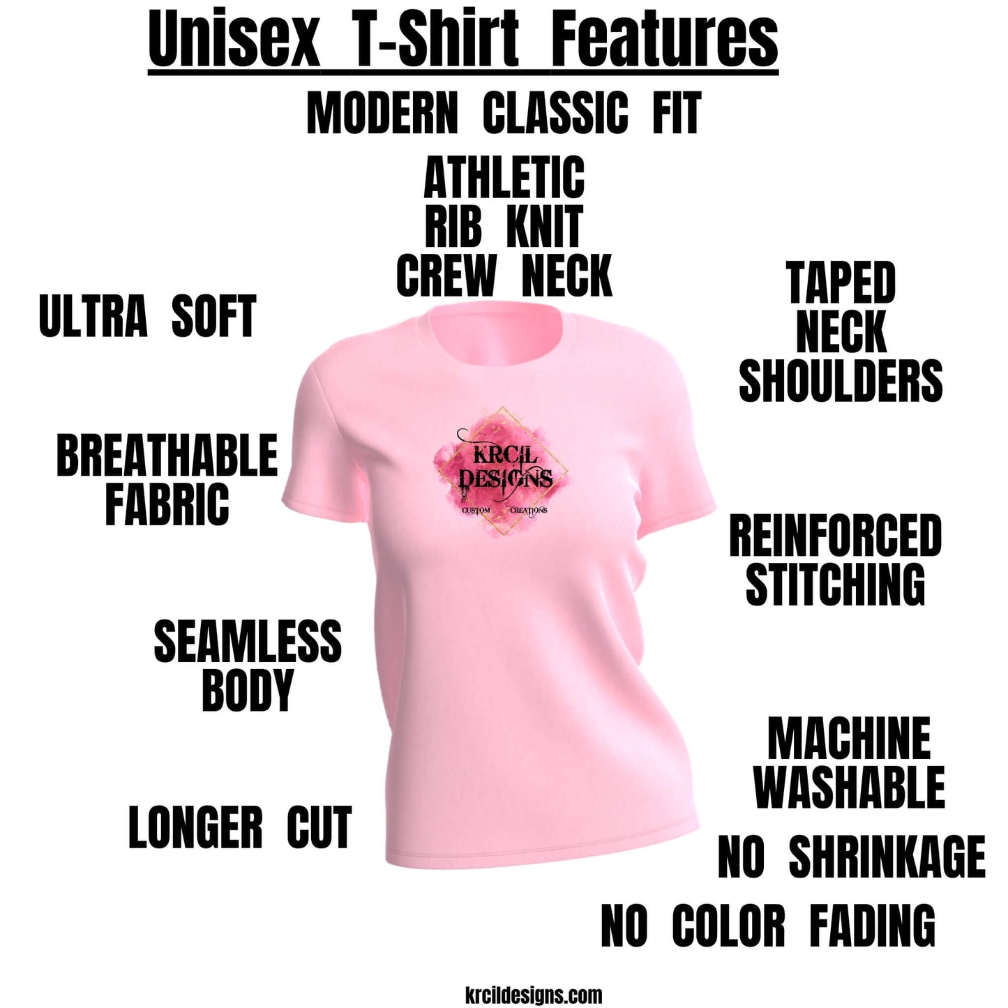 Unisex Apparel Graphic Tees T-Shirts Features and Benefits Products Chart | Our unisex apparel, graphic tees t-shirts, hoodies, sweatshirts, are soft, cozy, made of a cotton/poly blend, and we offer a wide selection of colors and styles. | Design Your Own with Krcil Designs!
KrcilDesigns.com