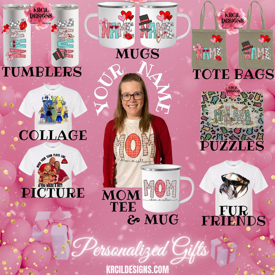 Personalized Gifts for All Occasions! Helping you find the perfect personalized gift! Name Cups ~ Photo Cups ~ Picture Shirts ~ Picture Collages! The possibilities are endless when it comes to personalization! Design Your Own at KrcilDesigns.com