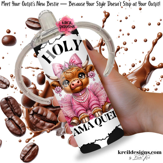Krcil Designs New Arrival: Introducing our Drama Queen Diva Highland Cow Tumbler Cups! Personalize it by adding your name or a favorite sassy quote—perfect for matching Mommy and Me tumbler sets, new mom gifts, and toddler birthdays.