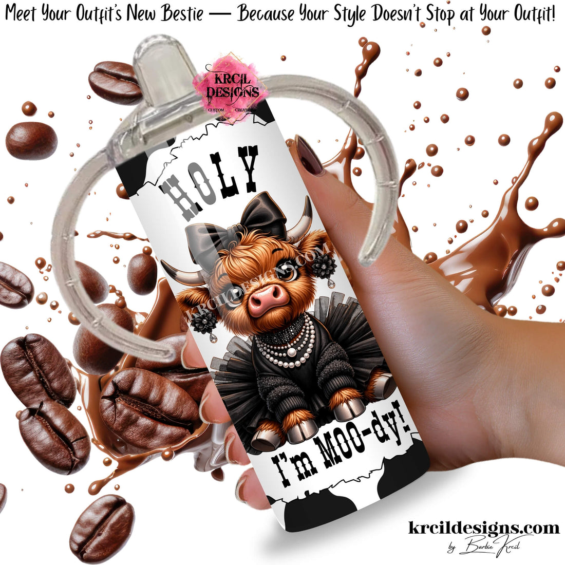 Krcil Designs New Arrival: Introducing our MOO-dy Diva Highland Cow Tumbler Cups! Personalize it by adding your name or a favorite sassy quote—perfect for matching Mommy and Me tumbler sets, new mom gifts, and toddler birthdays.