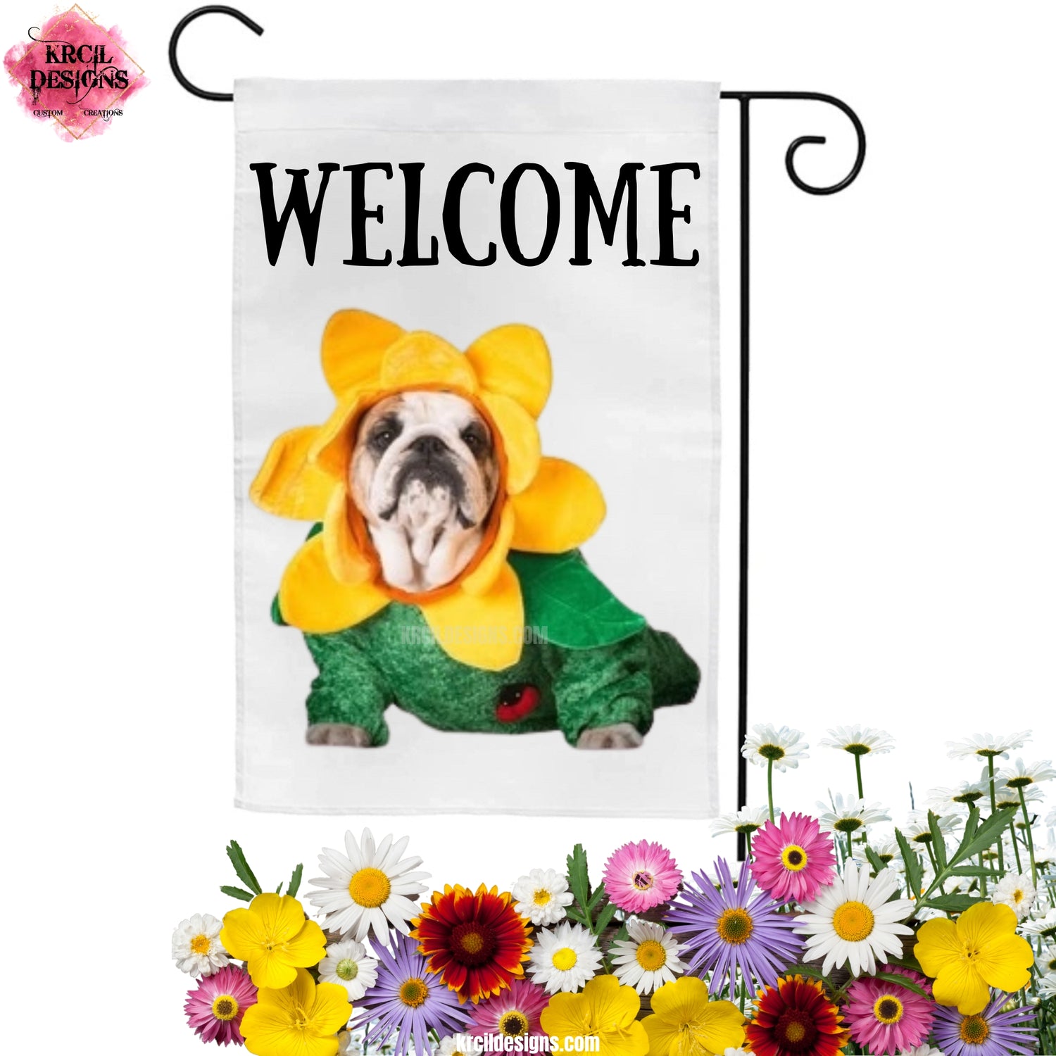 Transform your garden with our custom personalized garden flags. The perfect gift for any occasion - family name, monograms, housewarming, birthday, mom, grandma, friends. Add our matching doormats to complete the look. Shop Now at KrcilDesigns.com