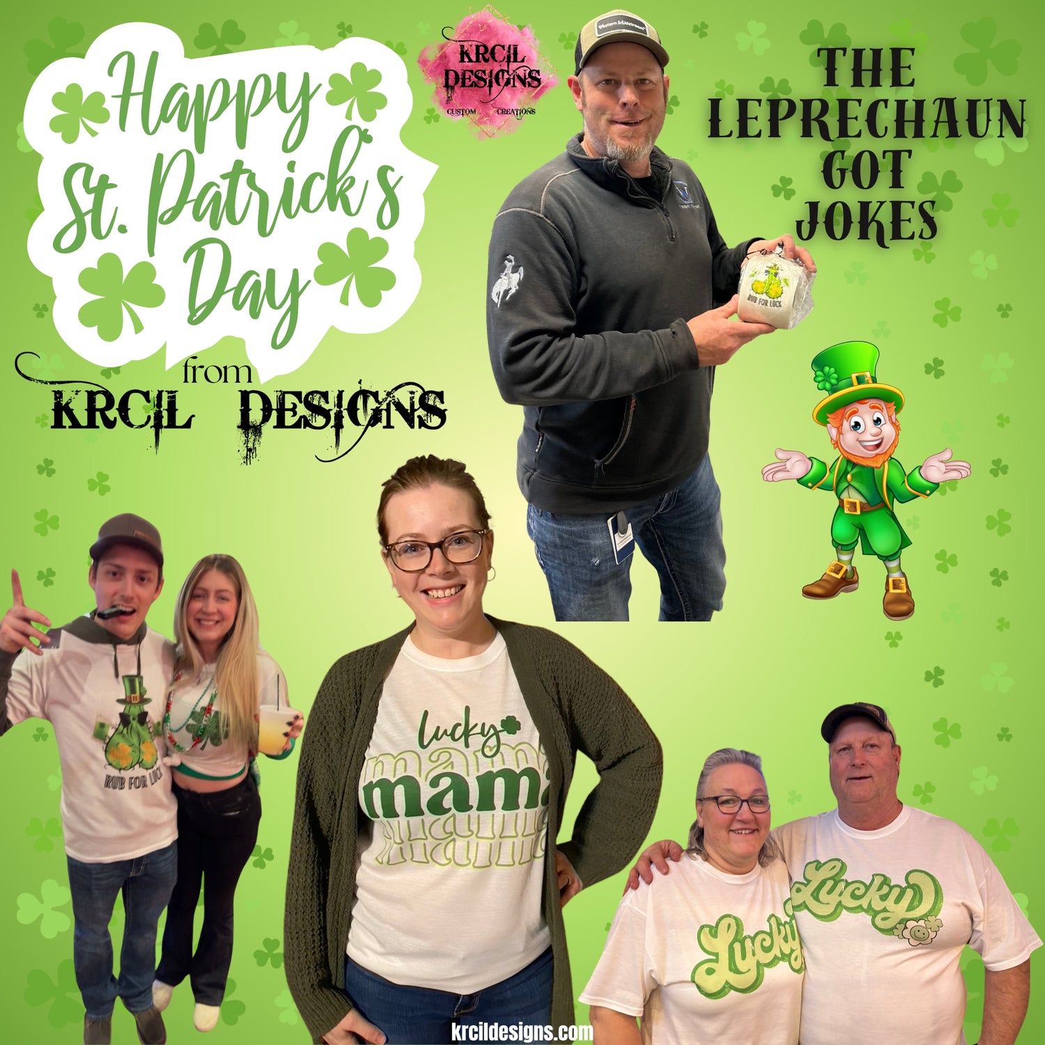 Get lucky this St. Patrick's Day with Krcil Designs' festive collection! From custom t-shirts to personalized drinkware, we've got everything you need to shamrock your style and show off your Irish pride. Shop our Collection at KrcilDesigns.com