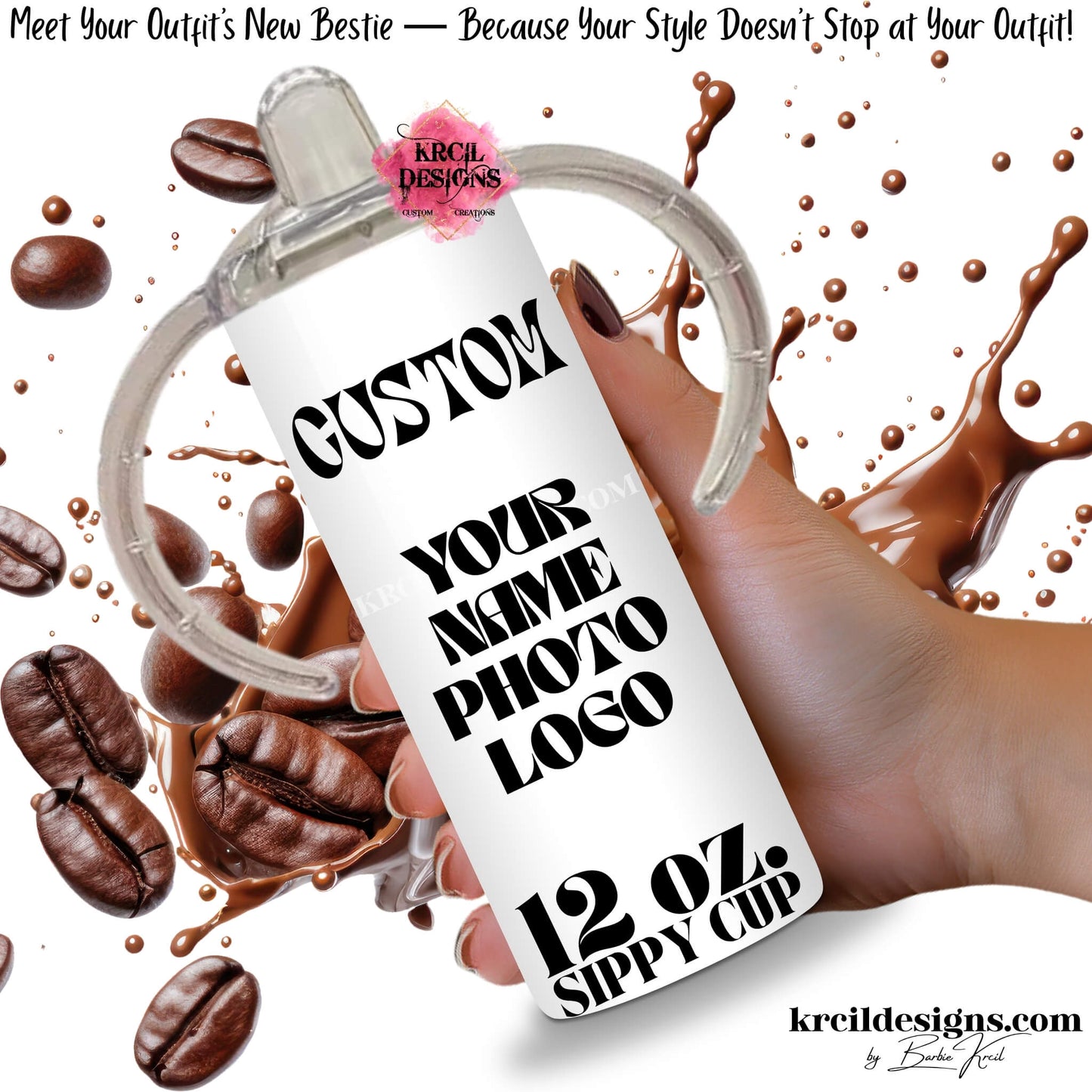 krcil designs custom sippy cup, 12oz design your own skinny tumbler, photo, text, includes sippy handle lid and twist-on slide-top lid, name personalized toddler gift, gillette wyoming