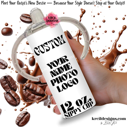 krcil designs custom sippy cup, 12oz design your own skinny tumbler, photo, text, includes sippy handle lid and twist-on slide-top lid, name personalized toddler gift, gillette wyoming
