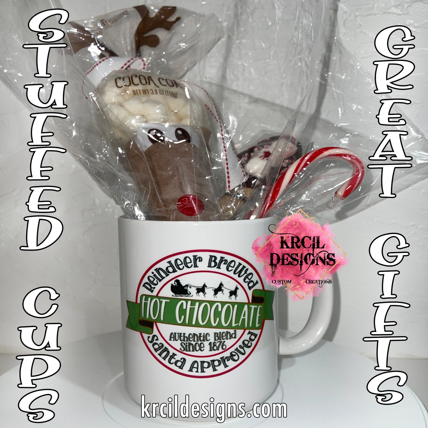 Santa Approved Reindeer Hot Chocolate Mug | Personalized Mug by Krcil Designs | Add a dash of Christmas Magic to the little ones' holiday traditions with their own Hot Chocolate Mug featuring their Name! Perfect for Christmas Movie Night, just add hot cocoa, marshmallows, and don't forget the sprinkles! Great idea for the arrival of Elf on the Shelf too! These jolly mugs are the perfect way to make Santa's and his Elves visits even more magical! KrcilDesigns.com