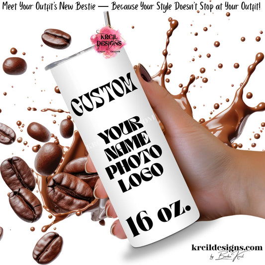 krcil designs custom photo tumbler, 16oz design your own skinny tumbler, photo, text, name personalized gift, gillette wyoming