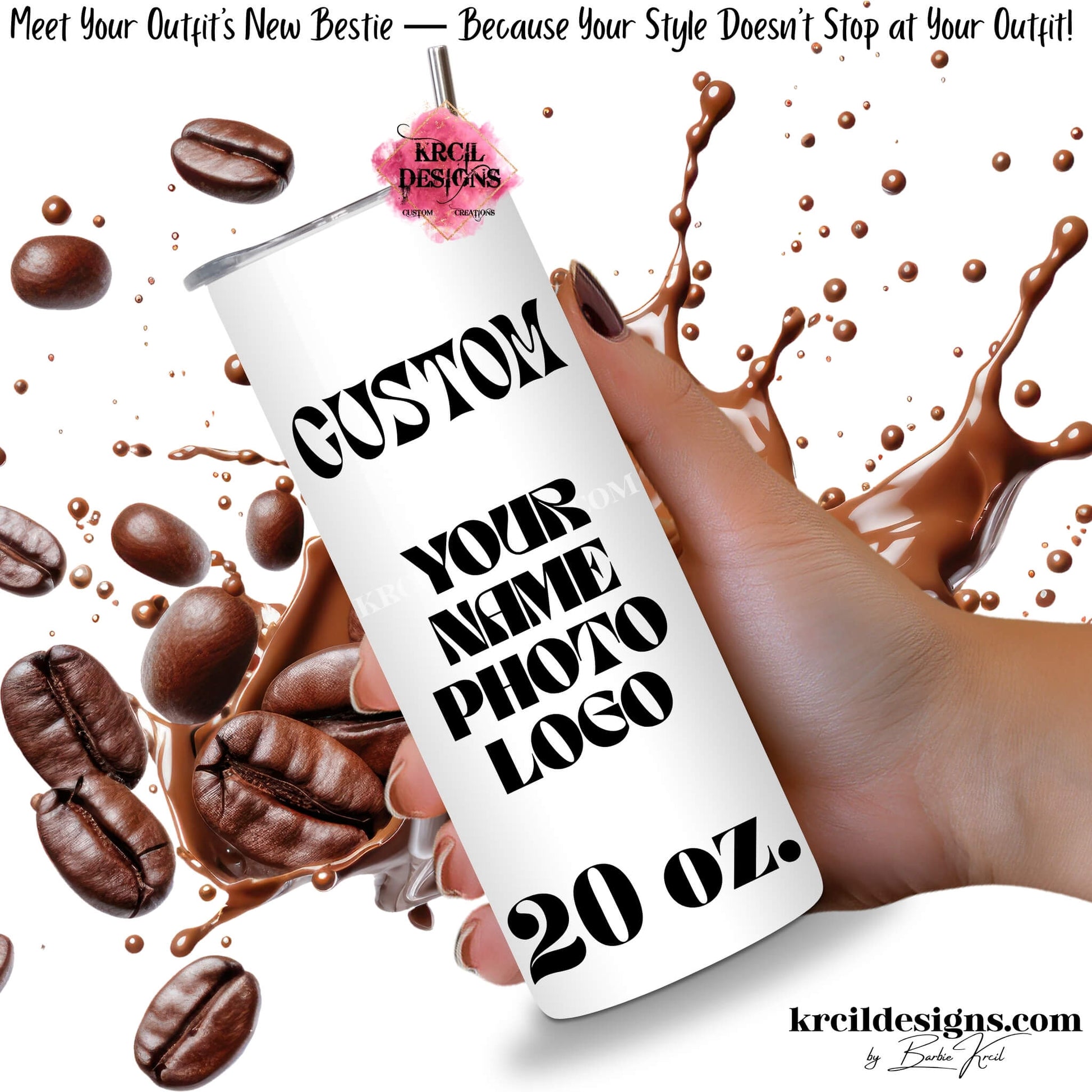 krcil designs custom photo tumbler, 20oz design your own skinny tumbler, photo, text, name personalized gift, gillette wyoming