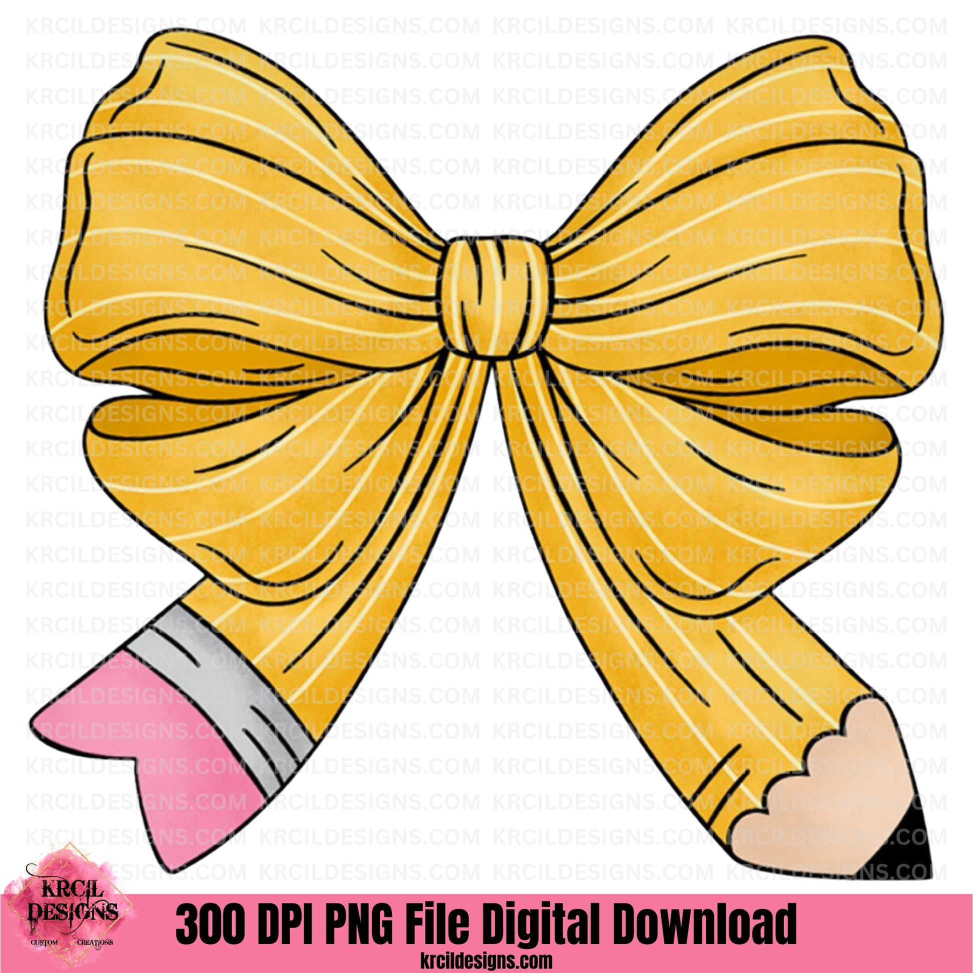 Coquette Pencil Bow Teacher PNG File Digital Download by Krcil Designs | Get schooled in style with our Teacher "Coquette Pencil Bow" graphic design showcasing a coquette bow in the pattern of a pencil, wrap your teachers name around the top of bow. Download at KrcilDesigns.com