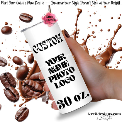 krcil designs custom photo tumbler, 30oz design your own skinny tumbler, photo, text, name personalized gift, gillette wyoming