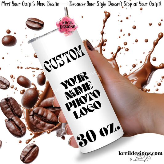 krcil designs custom photo tumbler, 30oz design your own skinny tumbler, photo, text, name personalized gift, gillette wyoming