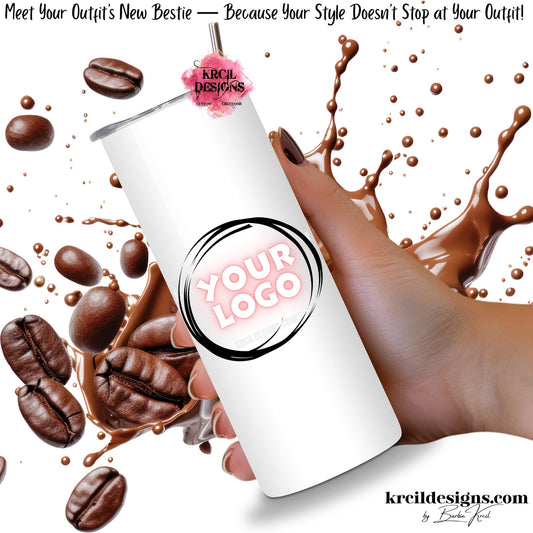 custom business logo on 20oz skinny tumbler, stainless steel insulated promotional drinkware for corporate gifts