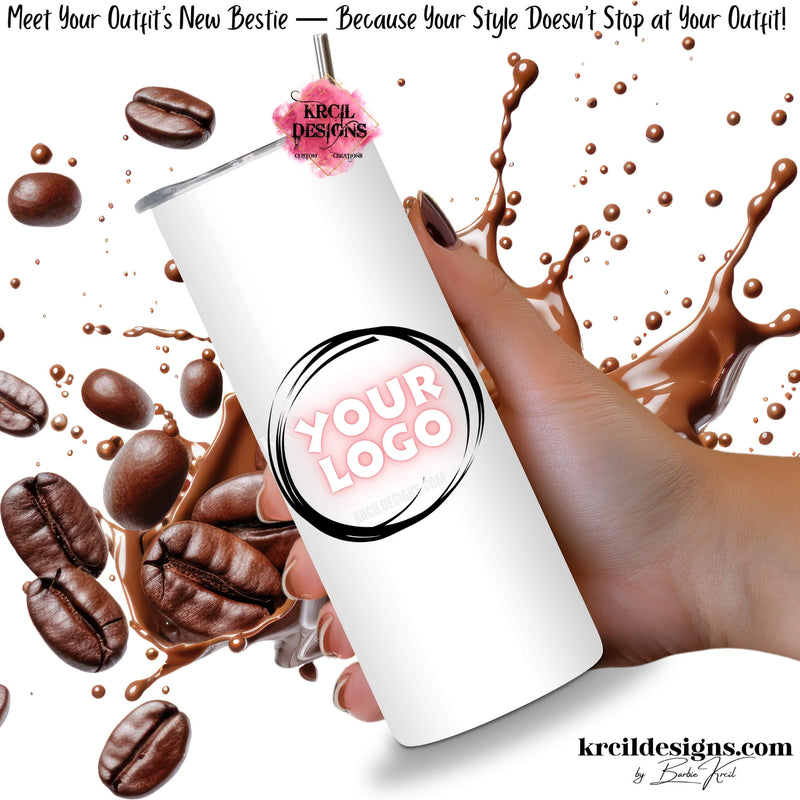 custom business logo on 20oz skinny tumbler, stainless steel insulated promotional drinkware for corporate gifts