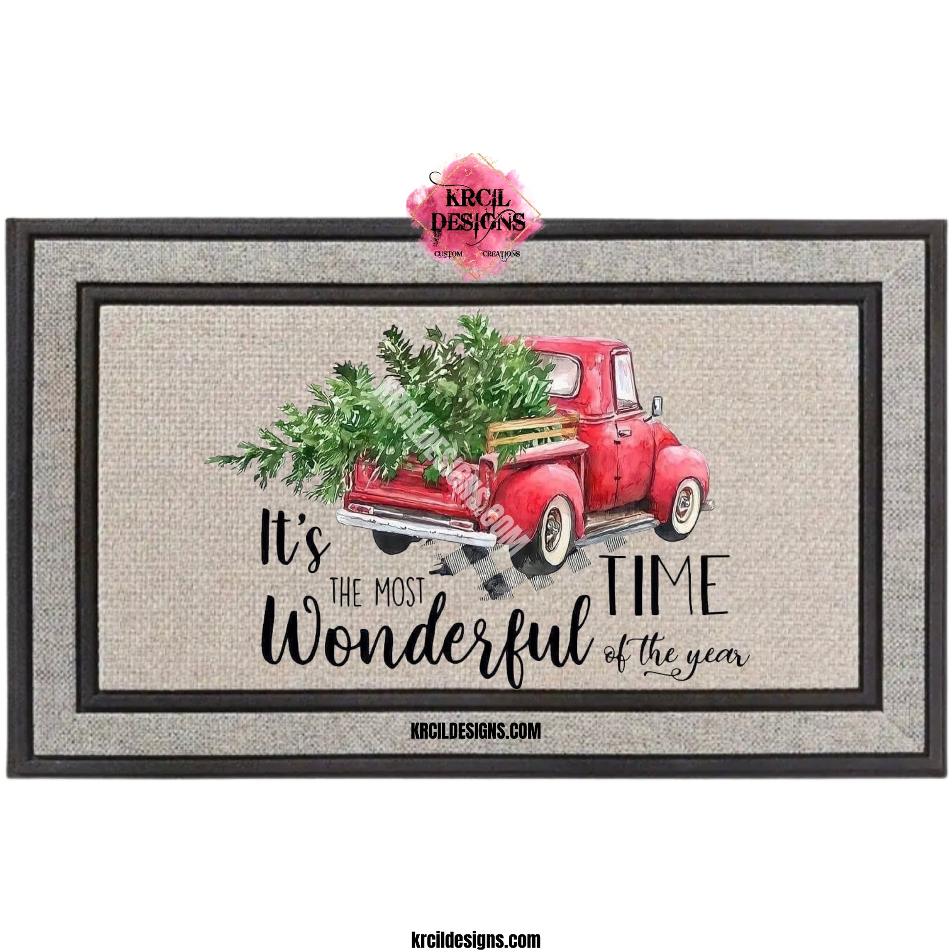 Most Wonderful Time of Year Christmas Door Mat by Krcil Designs | Design Your Own Door Mats! Make your doorstep the talk of the town with our custom personalized doormats! Add a personal touch, add name, monogram, established date, or photos, for a one-of-a-kind personalized door mat. Calling all pet parents! Get your fur friends in on the action! Showcase your pet's pics — turn this into a pet door mat — and create a one-of-a-kind pet portrait! Add a garden flag! Shop Custom Door Mats at KrcilDesigns.com