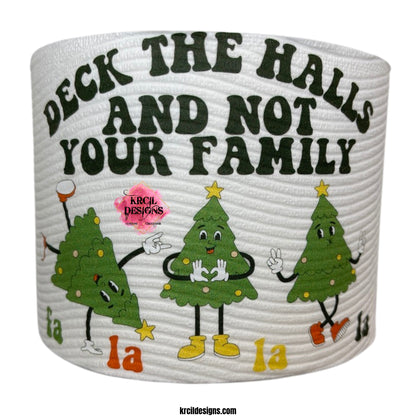 Christmas Funny Novelty Toilet Paper Roll Gag Gift | Dancing Christmas Trees "DECK THE HALLS AND NOT YOUR FAMILY" | Custom Toilet Paper Roll by Krcil Designs | Need a funny gift? These funny toilet paper rolls are the ultimate gift for those who love pranks. Personalized toilet paper roll, add face of the jokester in your family, add saying, and you have the cheapest custom gift you can find. Need a gift card holder? Insert cash or gift card into the middle. Design Your Own at KrcilDesigns.com