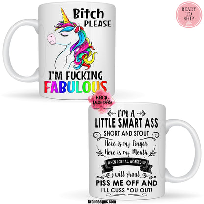 Rainbow-Tastic Unicorn Mug "Bitch Please I'm Fucking Fabulous" Unicorn Coffee Cup by Krcil Designs | Let our custom coffee cups do the talking with our collection of personalized coffee cups. Personalize It - add name, monogram, make a one-of-a-kind picture collage photo cup - the picture-perfect present! Add our dish cloth and tea towel set, perfectly paired with our cups and mugs. For the ultimate coffee lovers gift, explore our sets and bundles. KrcilDesigns.com