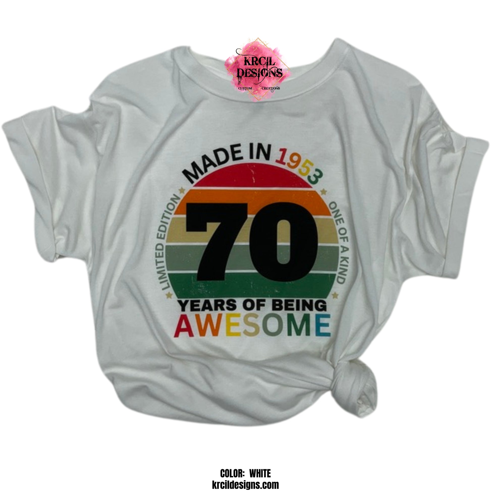 Limited Edition Made in [YEAR] with [AGE] Birthday Custom T-Shirt by Krcil Designs | Get ready to party like it's your birthday with our awesome Limited Edition Birthday Custom T-Shirt! This baby is one-of-a-kind, just like you! Rocking the iconic Made in [YEAR] label celebrates [AGE] years of being awesome, it's a must-have for all your birthdays! Psst...Here's a bonus tip: It's not just a birthday tee; it's a fantastic gift for milestone birthdays. Get one for everyone at the party! KrcilDesigns.com