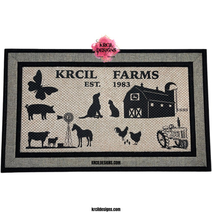 40th Anniversary Established Date Door Mat by Krcil Designs | Design Your Own Door Mats! Make your doorstep the talk of the town with our custom personalized doormats! Add a personal touch, add name, monogram, established date, or photos, for a one-of-a-kind personalized door mat. Calling all pet parents! Get your fur friends in on the action! Showcase your pet's pics — turn this into a pet door mat — and create a one-of-a-kind pet portrait! Add a garden flag! Shop Custom Door Mats at KrcilDesigns.com