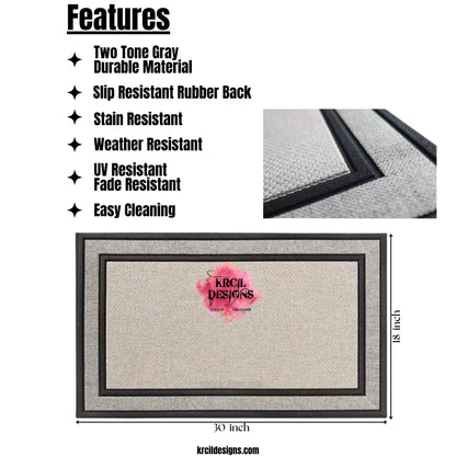 Door Mat Size Chart and Features | Design Your Own Door Mats with Krcil Designs! Make your doorstep the talk of the town with our custom personalized doormats! Add a personal touch, add name, monogram, established date, or photos, for a one-of-a-kind personalized door mat. Calling all pet parents! Get your fur friends in on the action! Showcase your pet's pics — turn this into a pet door mat — and create a one-of-a-kind pet portrait! Add a garden flag! Shop Custom Door Mats at KrcilDesigns.com