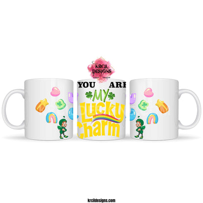 Funny Coffee Mugs by Krcil Designs Start your day off on a magically delicious note with our "You Are My Lucky Charm" Mugs! Showcasing the iconic marshmallows, leprechauns, and the Lucky Charm rainbow! Let our custom coffee cups do the talking with our collection of personalized mugs. Personalize It - add name, monogram. Add our dish cloth and dish towel set, perfectly paired with our coffee mugs. For the ultimate coffee lovers gift, explore our sets and bundles. Shop Coffee Mugs at KrcilDesigns.com