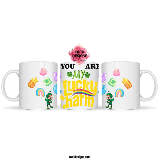 Funny Coffee Mugs by Krcil Designs Start your day off on a magically delicious note with our "You Are My Lucky Charm" Mugs! Showcasing the iconic marshmallows, leprechauns, and the Lucky Charm rainbow! Let our custom coffee cups do the talking with our collection of personalized mugs. Personalize It - add name, monogram. Add our dish cloth and dish towel set, perfectly paired with our coffee mugs. For the ultimate coffee lovers gift, explore our sets and bundles. Shop Coffee Mugs at KrcilDesigns.com