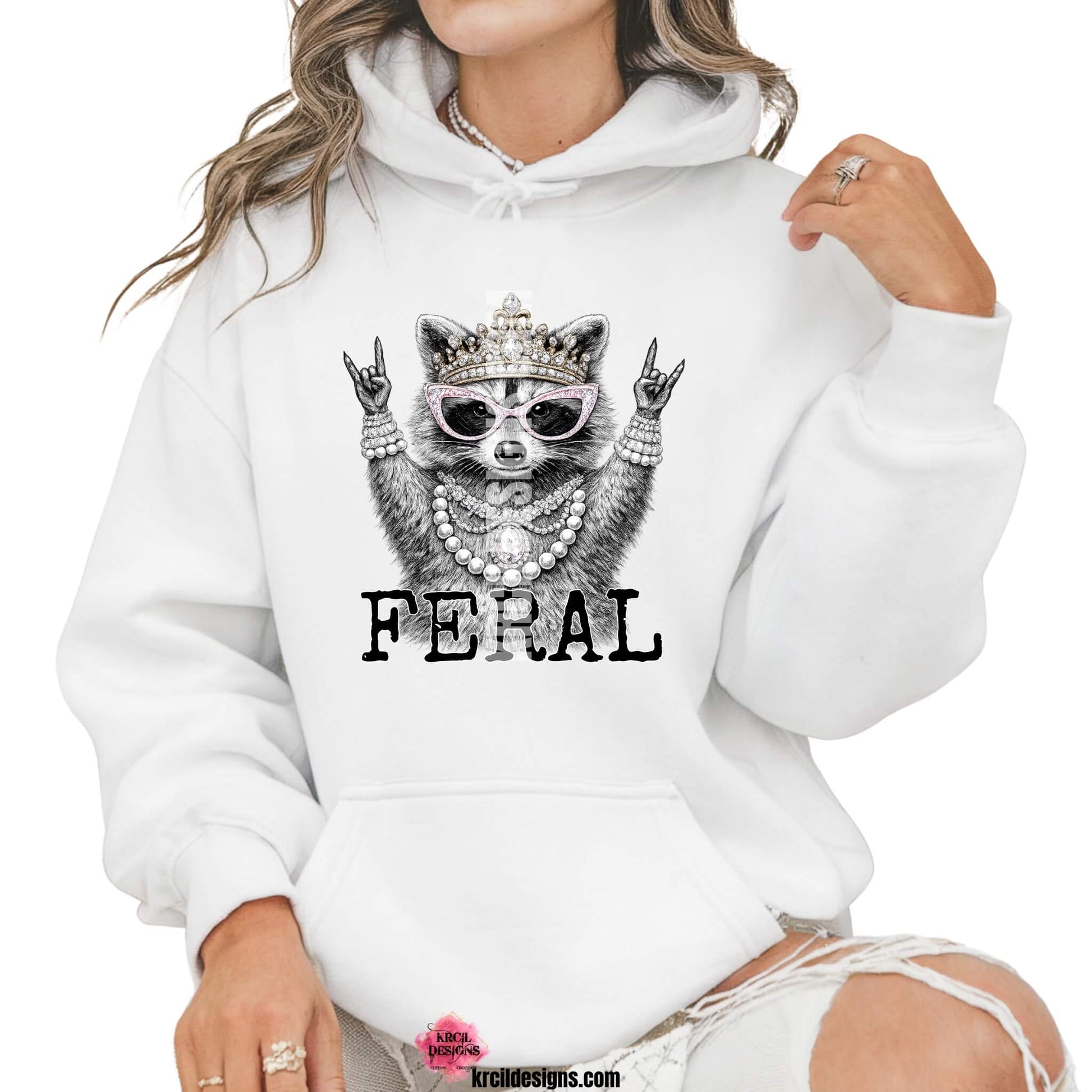 Funny Raccoon Graphic Sweatshirts, Hoodies and Crewneck Sweaters, with Funny Quote "FERAL" – Krcil Designs Boutique Apparel, Gillette, WY