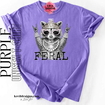 Funny Raccoon Graphic Tee in Purple with Funny Quote "FERAL" – Krcil Designs Boutique Apparel, Gillette, WY