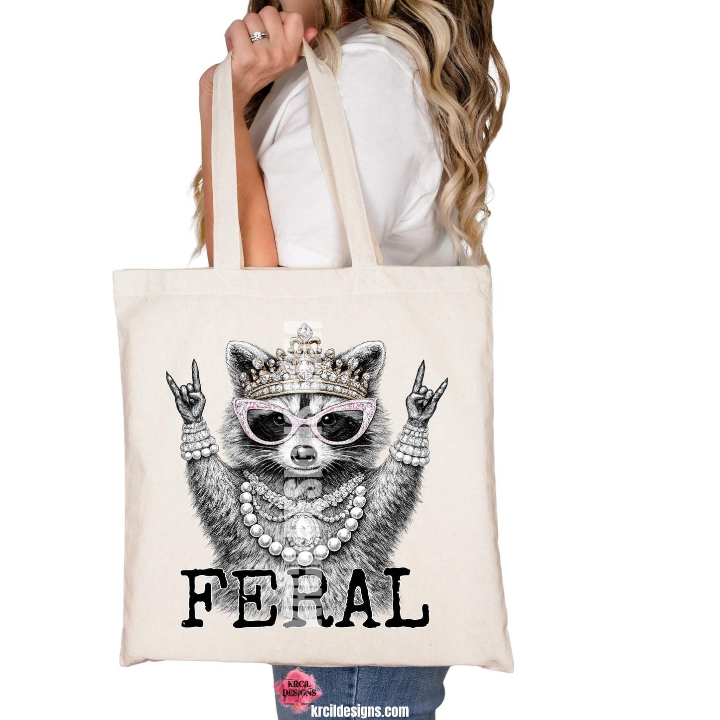 Funny Raccoon Graphic Tote Bag with Funny Quote "FERAL" – Krcil Designs Boutique Apparel, Gillette, WY