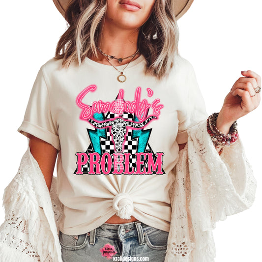 krcil designs funny western shirts, somebody's problem cowhide bullhorns white graphic tee, sassy country girl apparel, gillette wyoming