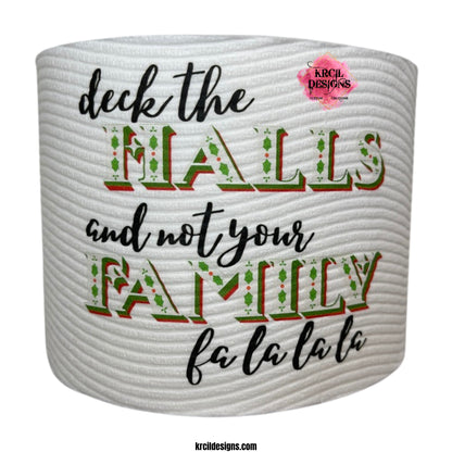 Christmas Funny Novelty Toilet Paper Roll Gag Gift | Holly and Berries "deck the HALLS and not your FAMILY" | Custom Toilet Paper by Krcil Designs | Need a funny gift? These funny toilet paper rolls are the ultimate gift for those who love pranks. Personalized toilet paper roll, add face of the jokester in your family, add saying, and you have the cheapest custom gift you can find. Need a gift card holder? Insert cash or gift card into the middle. Design Your Own at KrcilDesigns.com