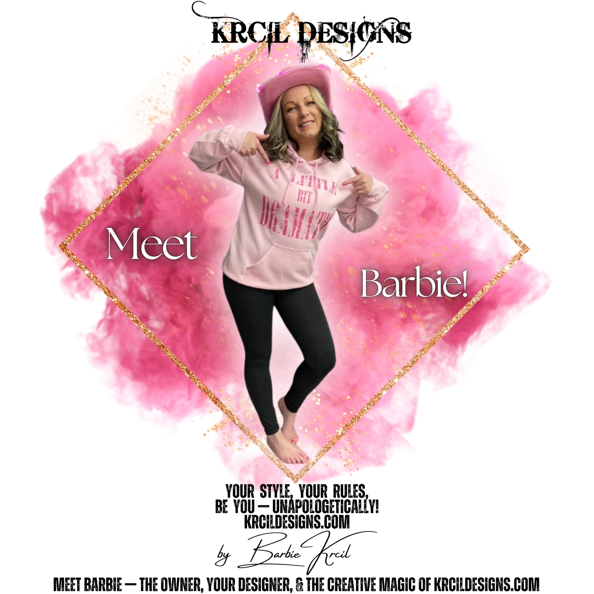 Meet Barbie wearing our "A Little Bit Dramatic" Mean Girls Pullover Hoodie by Krcil Designs! Make Regina George jealous with our Mean Girls apparel — because every queen needs a comfy, stylish way to express her flair! Featuring the iconic quote: "A LITTLE BIT DRAMATIC" in bold hot pink distressed letters. Make a fashion statement with our graphic tees t-shirts, hoodies, sweatshirts, and tote bags! Our soft cozy clothes will become your new weekend bestie! Shop KrcilDesigns.com