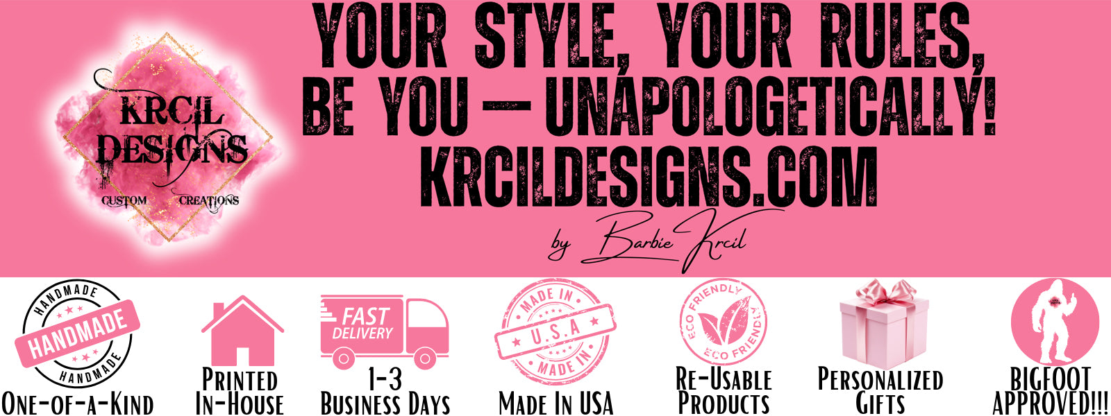 Why Krcil Designs? Handmade with Love: Krcil Designs products are handcrafted just for you, making them one-of-a-kind, ensuring a personal touch in everything we do—because personalized gifts are what we do best! Made in the USA: Krcil Designs products are proudly designed, created, printed, and shipped in-house from Gillette, WY, USA, within 1-3 business days. Eco-Friendly: Krcil Designs focuses on re-usable products, from re-usable cups to clothing, because we care about our planet! Shop KrcilDesigns.com