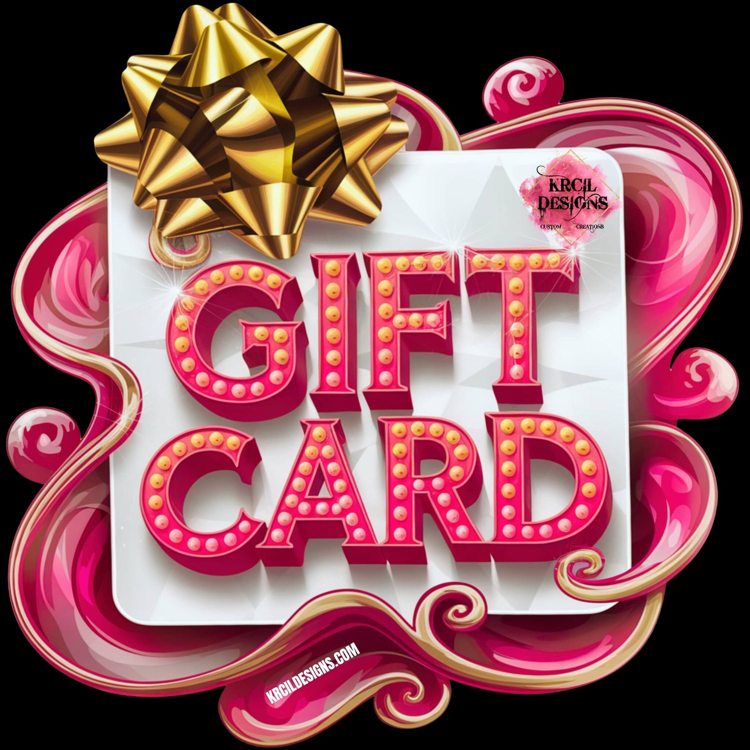 KrcilDesigns.com Digital Gift Cards | Customize your digital gift card by selecting "I want to send this as a gift" provide recipient details, a personalized message, and select the delivery date. or Receive a generated code via email and print from your printer. In $25 increments. Expires One(1) Year from Date of Purchase.
