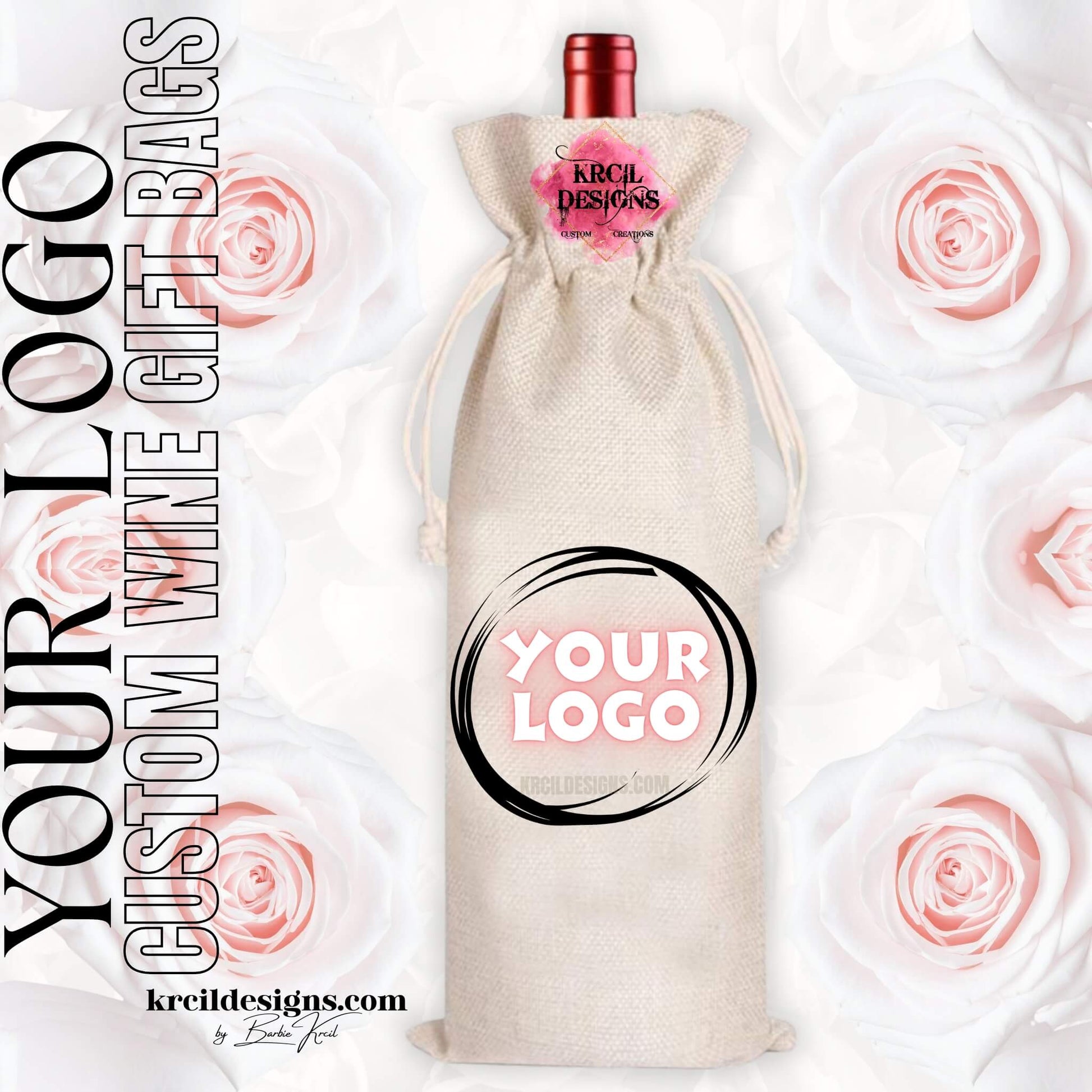 Custom Logo Wine Tote Bags — Personalized Branded Canvas Wine Tote for Businesses and Corporate Gifting — Fits 750ml Bottles and Our Skinny Tumblers — Krcil Designs Boutique, Gillette, WY